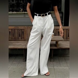Commense Wide-Leg High-Waist White Trousers